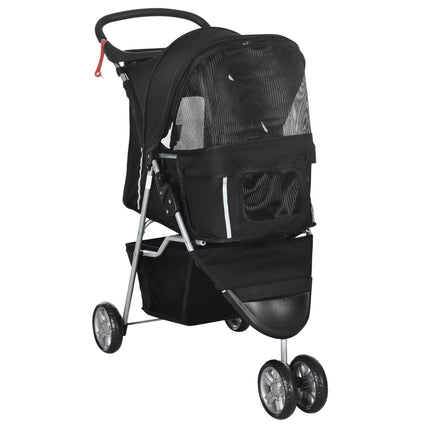 Pet Travel Stroller for Small Miniature Dogs and Cats Three-Wheel Pushchair Carrier - Black