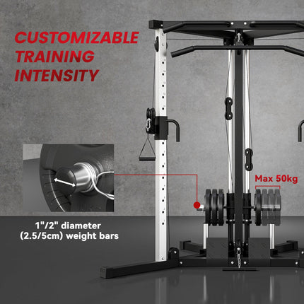 Home Gym Machine, Multifunctional Gym Equipment with High and Low Pulleys, Pull Up Bar, 15-Position Adjustable Strength Training Workout Station for Full Body Fitness