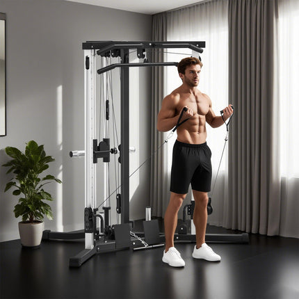 Home Gym Machine, Multifunctional Gym Equipment with High and Low Pulleys, Pull Up Bar, 15-Position Adjustable Strength Training Workout Station for Full Body Fitness
