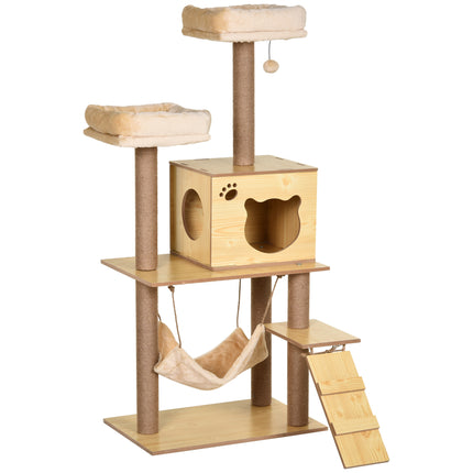 130cm Multi-Level Indoor Cat Tree with Scratching Posts, Condo & Perches for Large Cats - Yellow
