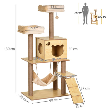 130cm Multi-Level Indoor Cat Tree with Scratching Posts, Condo & Perches for Large Cats - Yellow