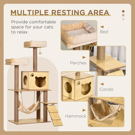 130cm Multi-Level Indoor Cat Tree with Scratching Posts, Condo & Perches for Large Cats - Yellow