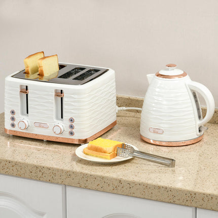 2 Piece 1.7L Electric Kettle and 4 Slice Toaster Set 3000W - Chrome