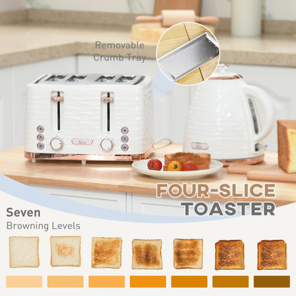 2 Piece 1.7L Electric Kettle and 4 Slice Toaster Set 3000W - Chrome