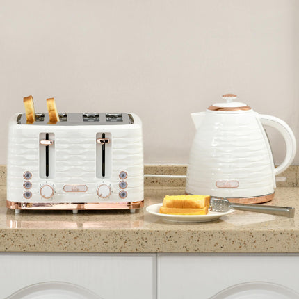 2 Piece 1.7L Electric Kettle and 4 Slice Toaster Set 3000W - Chrome