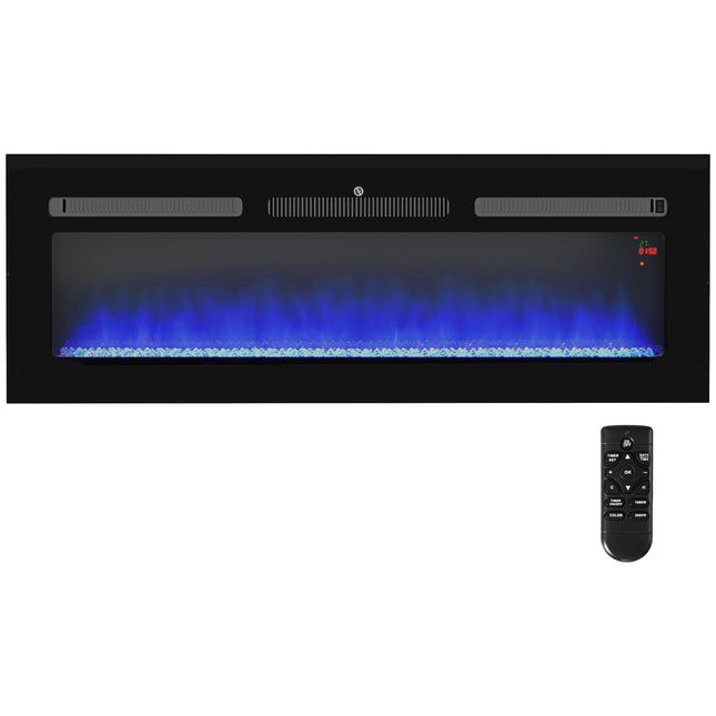 127cm 2000W Electric Fireplace with Remote, 9 Flame Colours & Crystal Effect - Black