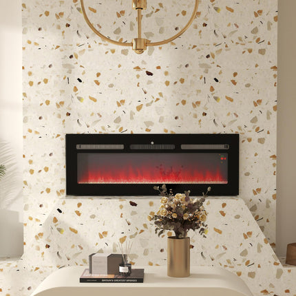 127cm 2000W Electric Fireplace with Remote, 9 Flame Colours & Crystal Effect - Black