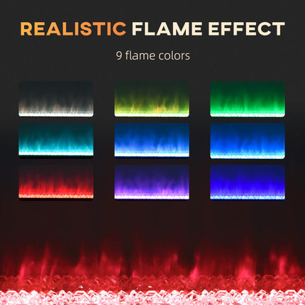 127cm 2000W Electric Fireplace with Remote, 9 Flame Colours & Crystal Effect - Black