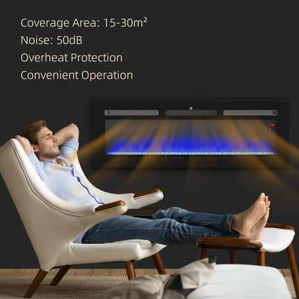 127cm 2000W Electric Fireplace with Remote, 9 Flame Colours & Crystal Effect - Black