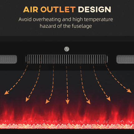 127cm 2000W Electric Fireplace with Remote, 9 Flame Colours & Crystal Effect - Black