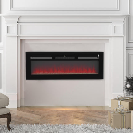 127cm 2000W Electric Fireplace with Remote, 9 Flame Colours & Crystal Effect - Black