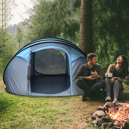 4-5 Person Pop-Up Waterproof Camping Tent with Mesh Windows - Sky Blue