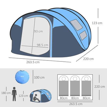 4-5 Person Pop-Up Waterproof Camping Tent with Mesh Windows - Sky Blue