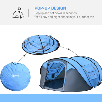 4-5 Person Pop-Up Waterproof Camping Tent with Mesh Windows - Sky Blue