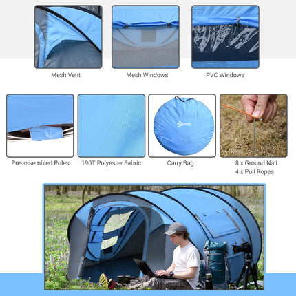 4-5 Person Pop-Up Waterproof Camping Tent with Mesh Windows - Sky Blue