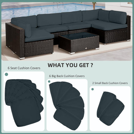 Set of 14 Polyester Rattan Sofa Cushion Covers with Zips - Dark Grey