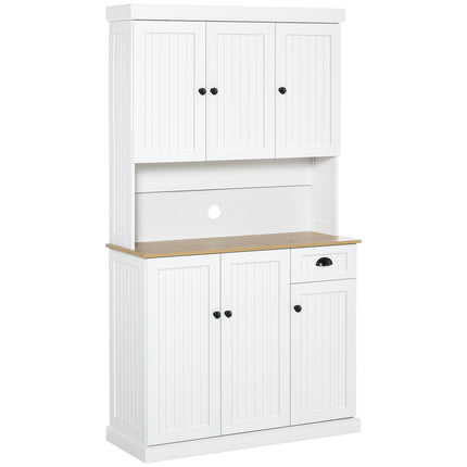 Modern Kitchen Storage Cabinet with Microwave Countertop and Drawer - White