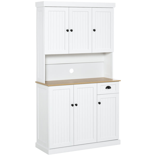 Modern Kitchen Storage Cabinet with Microwave Countertop and Drawer - White