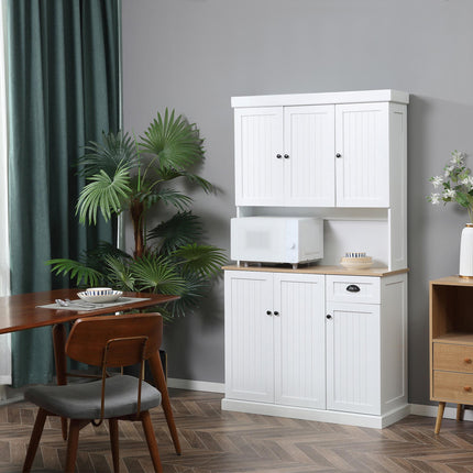 Modern Kitchen Storage Cabinet with Microwave Countertop and Drawer - White