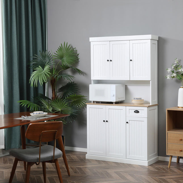 Modern Kitchen Storage Cabinet with Microwave Countertop and Drawer - White