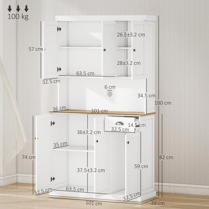 Modern Kitchen Storage Cabinet with Microwave Countertop and Drawer - White