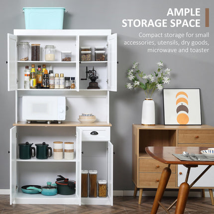 Modern Kitchen Storage Cabinet with Microwave Countertop and Drawer - White