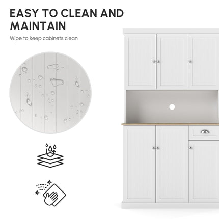 Modern Kitchen Storage Cabinet with Microwave Countertop and Drawer - White