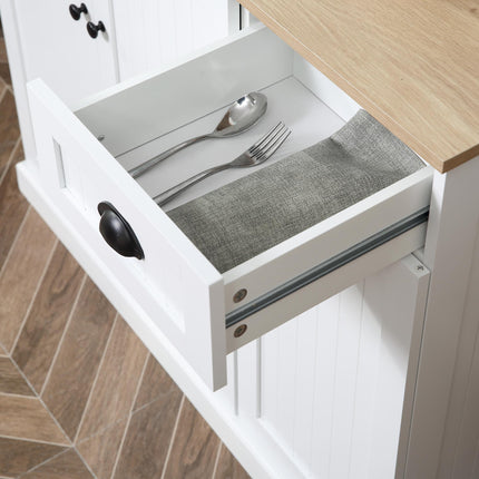 Modern Kitchen Storage Cabinet with Microwave Countertop and Drawer - White
