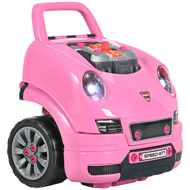 Kids Truck Engine Toy Set with Horn, Light & Car Key for Ages 3-5 - Pink