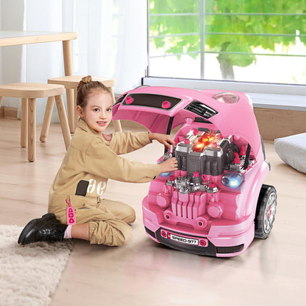Kids Truck Engine Toy Set with Horn, Light & Car Key for Ages 3-5 - Pink