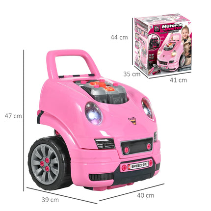 Kids Truck Engine Toy Set with Horn, Light & Car Key for Ages 3-5 - Pink