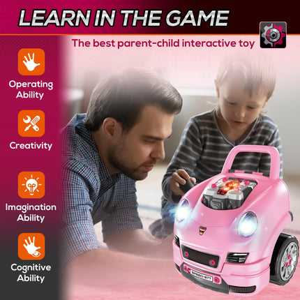 Kids Truck Engine Toy Set with Horn, Light & Car Key for Ages 3-5 - Pink