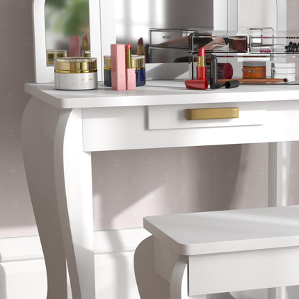 Kids Dressing Table Set, with Mirror and Drawer - White