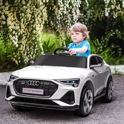 Audi E-tron 12V Kids Electric Ride-On Car with Remote, Lights, Music & Horn - White