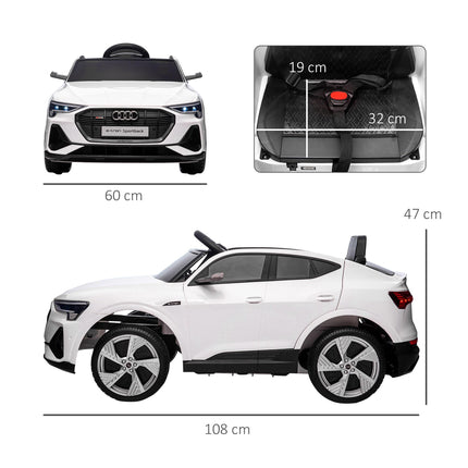 Audi E-tron 12V Kids Electric Ride-On Car with Remote, Lights, Music & Horn - White