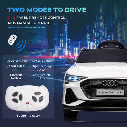 Audi E-tron 12V Kids Electric Ride-On Car with Remote, Lights, Music & Horn - White
