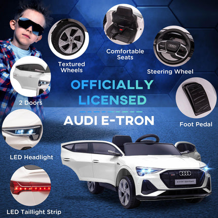 Audi E-tron 12V Kids Electric Ride-On Car with Remote, Lights, Music & Horn - White