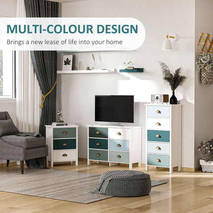Set of 2 Bedside Tables with 3-Drawer Chest, Shabby Chic Nightstands with Metal Handles - Grey and Blue