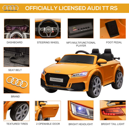 Kids Licensed Audi TT RS 12V Ride-On Car with Remote, Suspension, Headlights & MP3 Player - Yellow