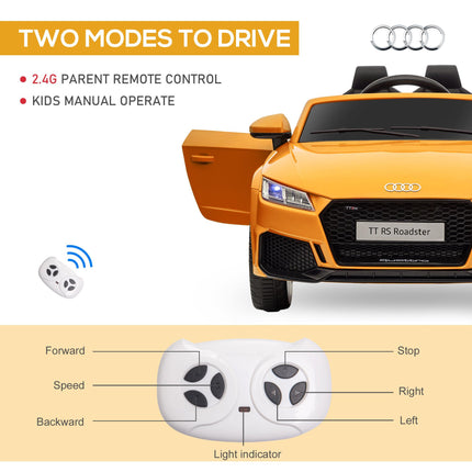 Kids Licensed Audi TT RS 12V Ride-On Car with Remote, Suspension, Headlights & MP3 Player - Yellow