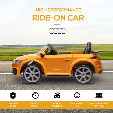 Kids Licensed Audi TT RS 12V Ride-On Car with Remote, Suspension, Headlights & MP3 Player - Yellow