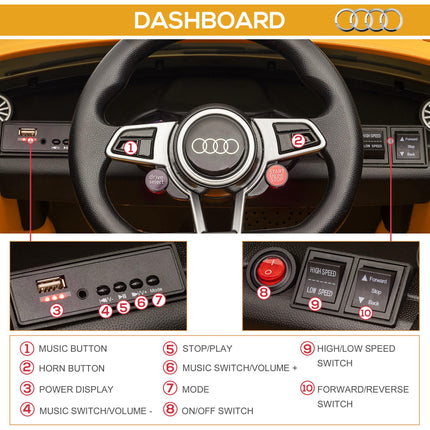 Kids Licensed Audi TT RS 12V Ride-On Car with Remote, Suspension, Headlights & MP3 Player - Yellow