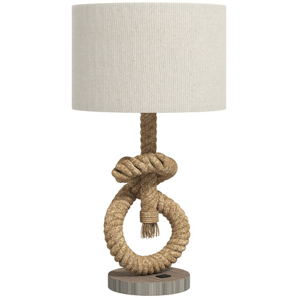 Nautical LED Table Lamp with USB Charging Port for Bedroom & Office - Distressed Wood