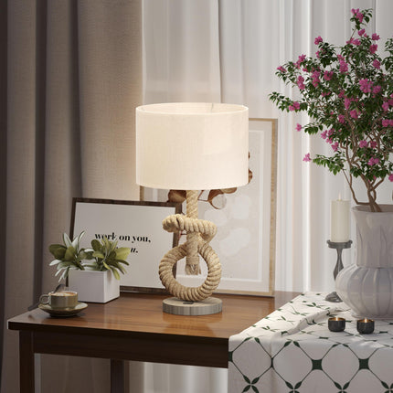 Nautical LED Table Lamp with USB Charging Port for Bedroom & Office - Distressed Wood