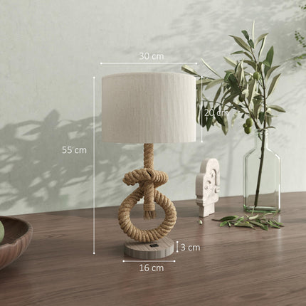 Nautical LED Table Lamp with USB Charging Port for Bedroom & Office - Distressed Wood