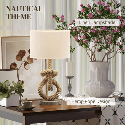 Nautical LED Table Lamp with USB Charging Port for Bedroom & Office - Distressed Wood