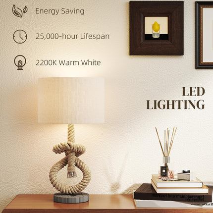 Nautical LED Table Lamp with USB Charging Port for Bedroom & Office - Distressed Wood
