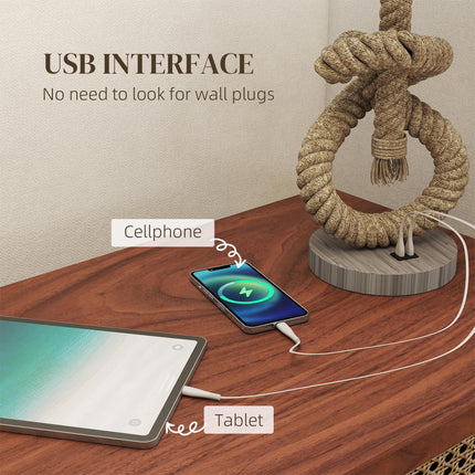 Nautical LED Table Lamp with USB Charging Port for Bedroom & Office - Distressed Wood