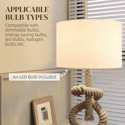 Nautical LED Table Lamp with USB Charging Port for Bedroom & Office - Distressed Wood