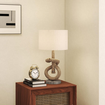 Nautical LED Table Lamp with USB Charging Port for Bedroom & Office - Distressed Wood